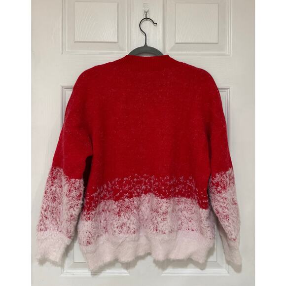 And The Why Pull Over Snowflake  Soft Sweater Red White M/L Oversized - Picture 4 of 6